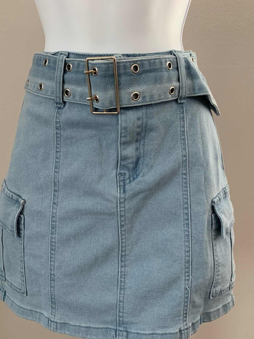 CiMuk Light Wash Denim Mini Skirt